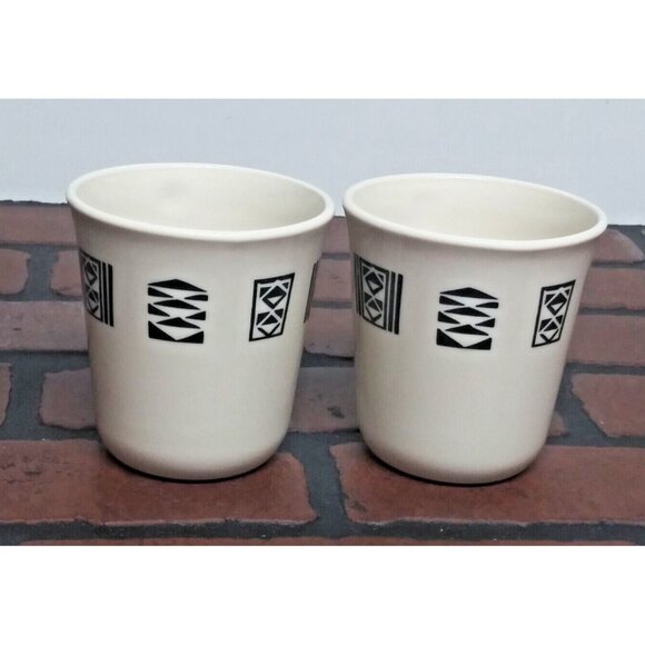 2 Corelle coffee cups mugs Tribal Spirit Corning Beige Black Corning USA aztec - Picture 3 of 9